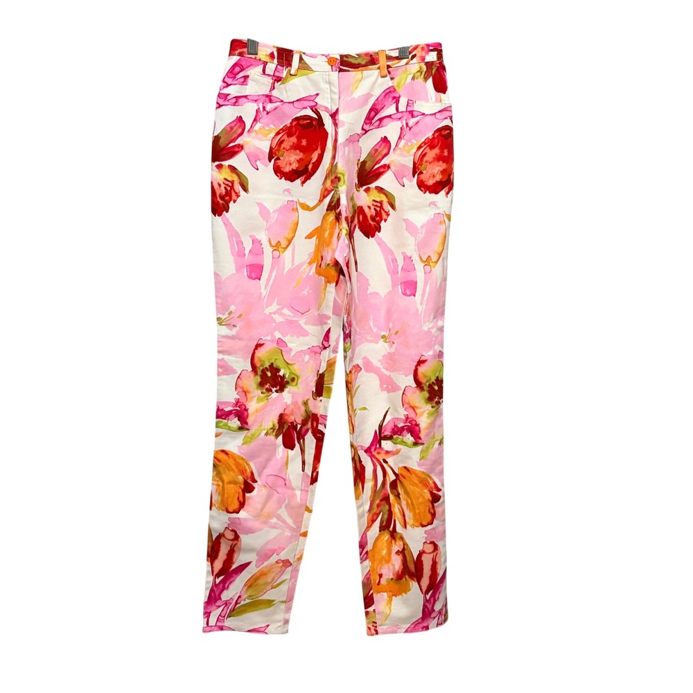 Cache La Dolce Vita Floral High‎ Rise Ankle Pants Pink Orange Italy size 8 NWT